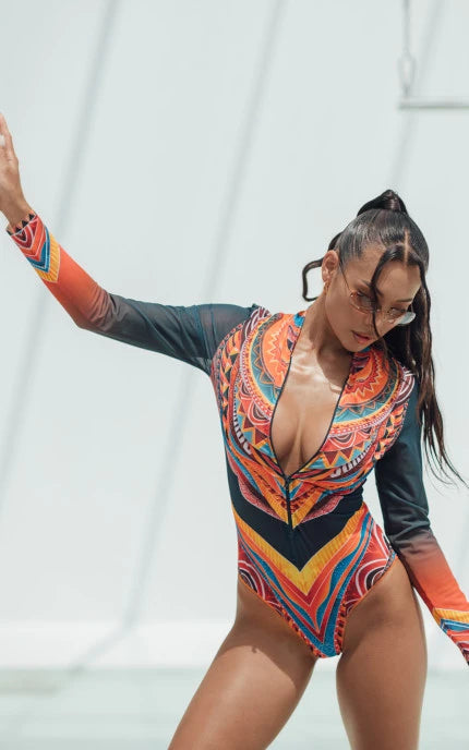 Women's Tanning Swimsuit front Zipper - UV Protection SPF 35