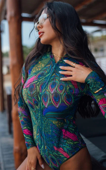 Women's Tanning Swimsuit front Zipper - UV Protection SPF 35